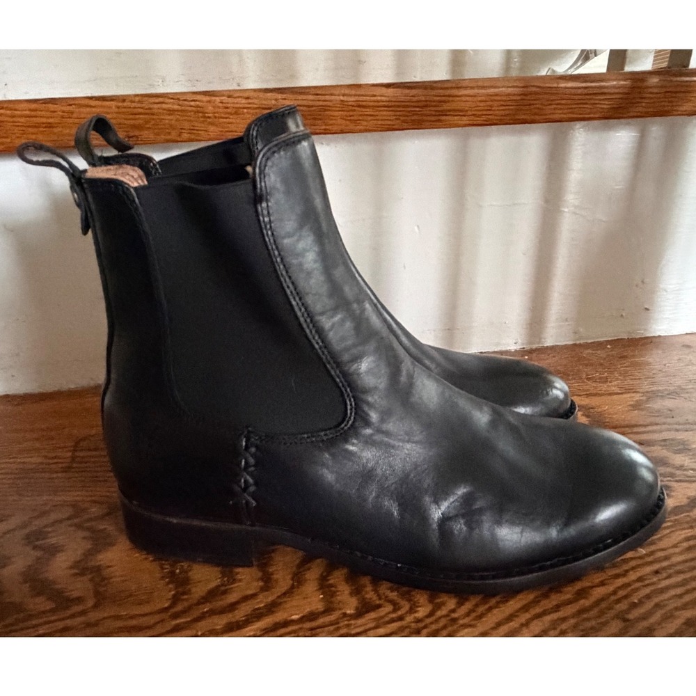 Frye Melissa Chelsea Black Leather Ankle Boots 6B 3475453 Stacked Heel